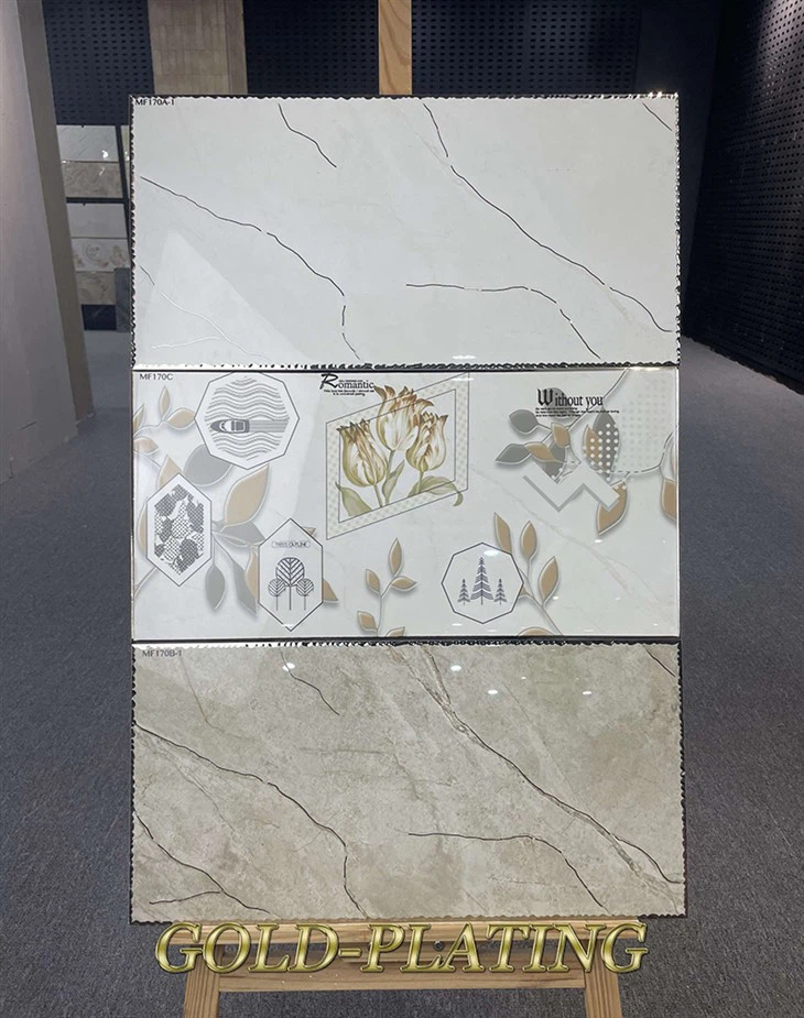 Flower Design Glossy Gold Porcelain Tiles II